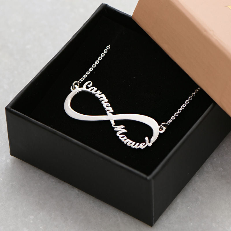 Personalized Silver Plated Infinity Name Necklace (Features two names)