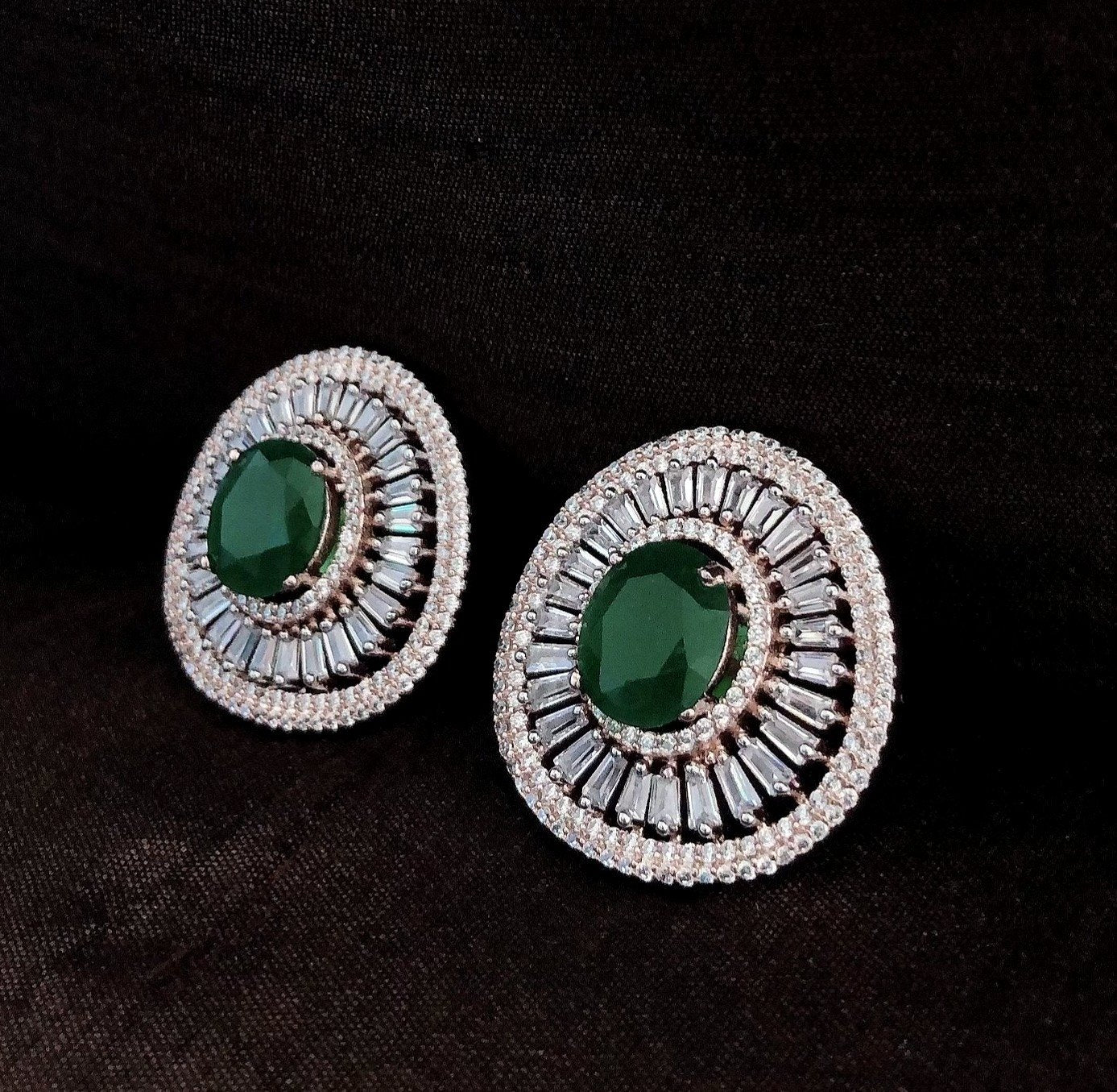 Emerald Green Diamond Stud Earrings