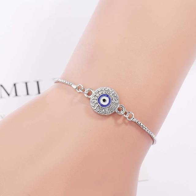 Ikasiya Round Silver Adjustable Evil Eye Bracelet