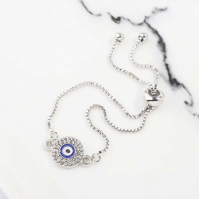 Ikasiya Round Silver Adjustable Evil Eye Bracelet