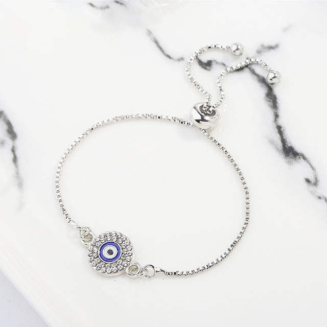 Ikasiya Round Silver Adjustable Evil Eye Bracelet