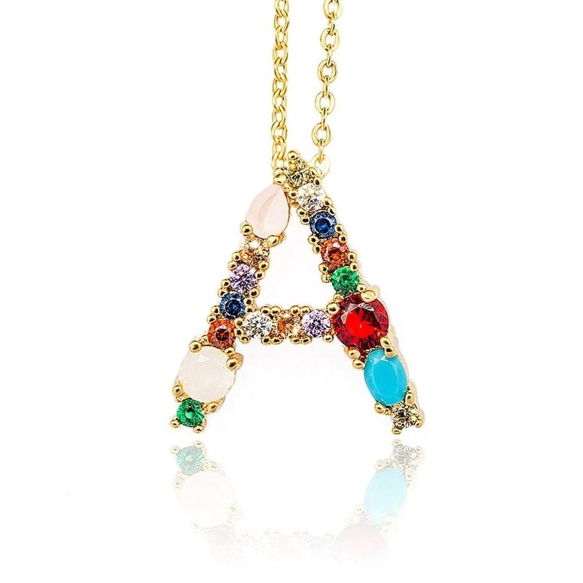 Delicate Crystal Multi Coloured Stone Letter Necklace