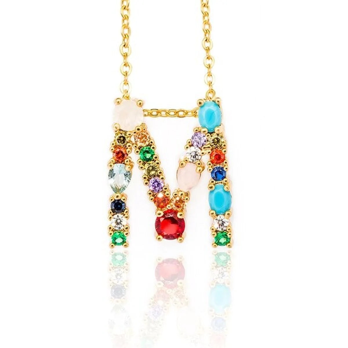 Delicate Crystal Multi Coloured Stone Letter Necklace