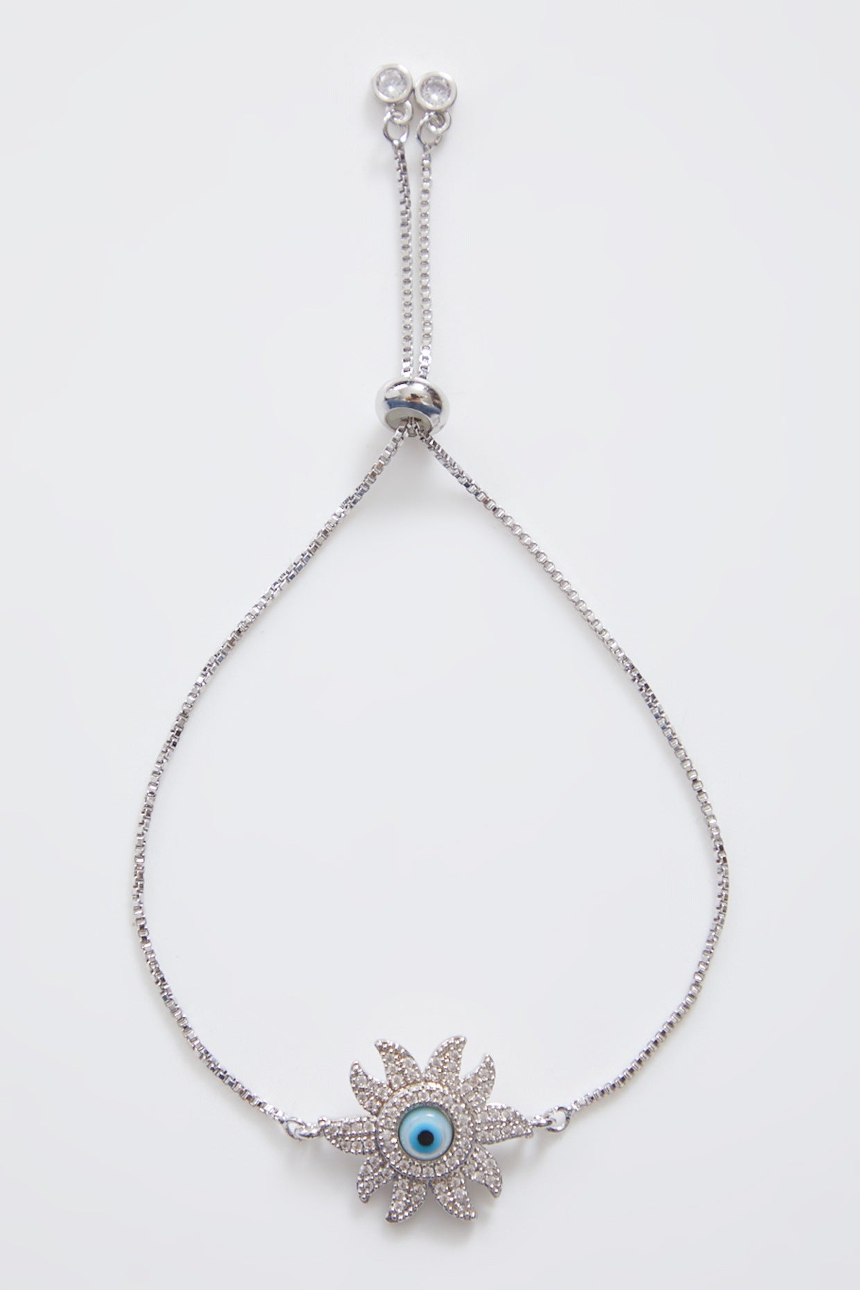 Silver Flower Pearl Evil Eye Rakhi With Adjustable Silver String