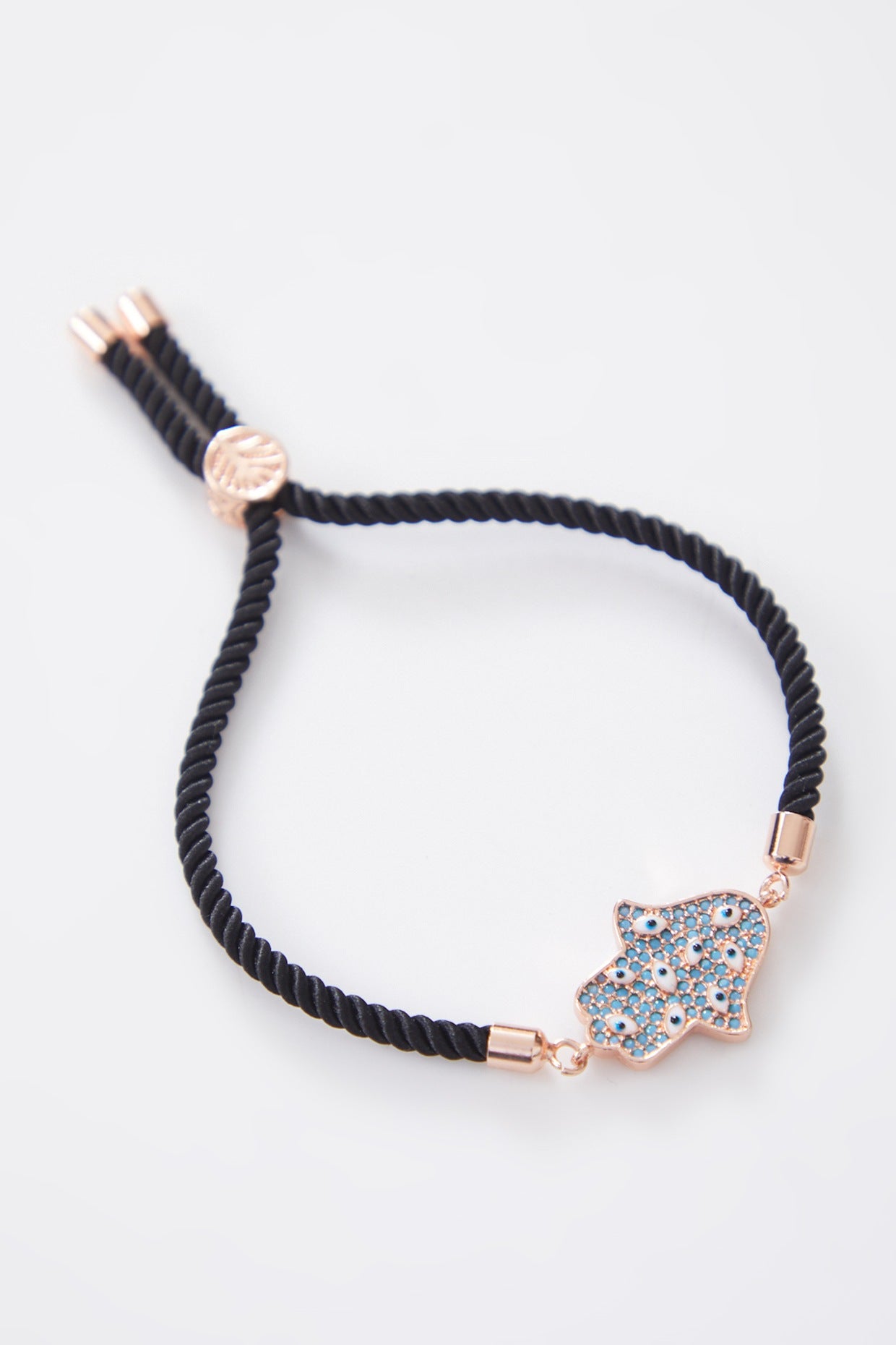 Encrusted Rose Gold Hamza Evil Eye Rakhi With Adjustable String