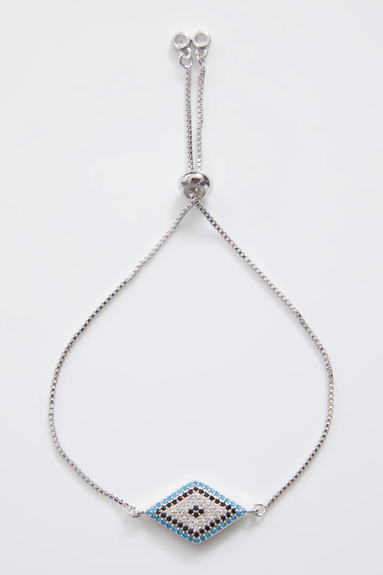 Diamond Silver Blue Evil Eye Rakhi With Silver Adjustable String