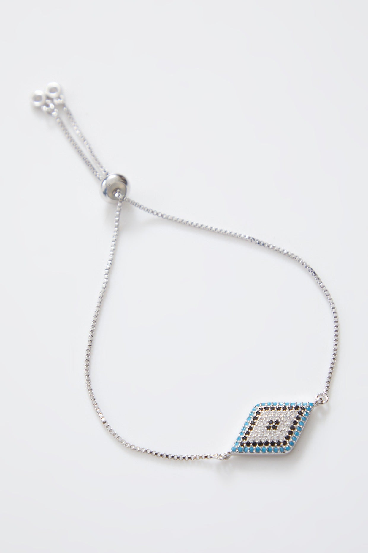 Diamond Silver Blue Evil Eye Rakhi With Silver Adjustable String