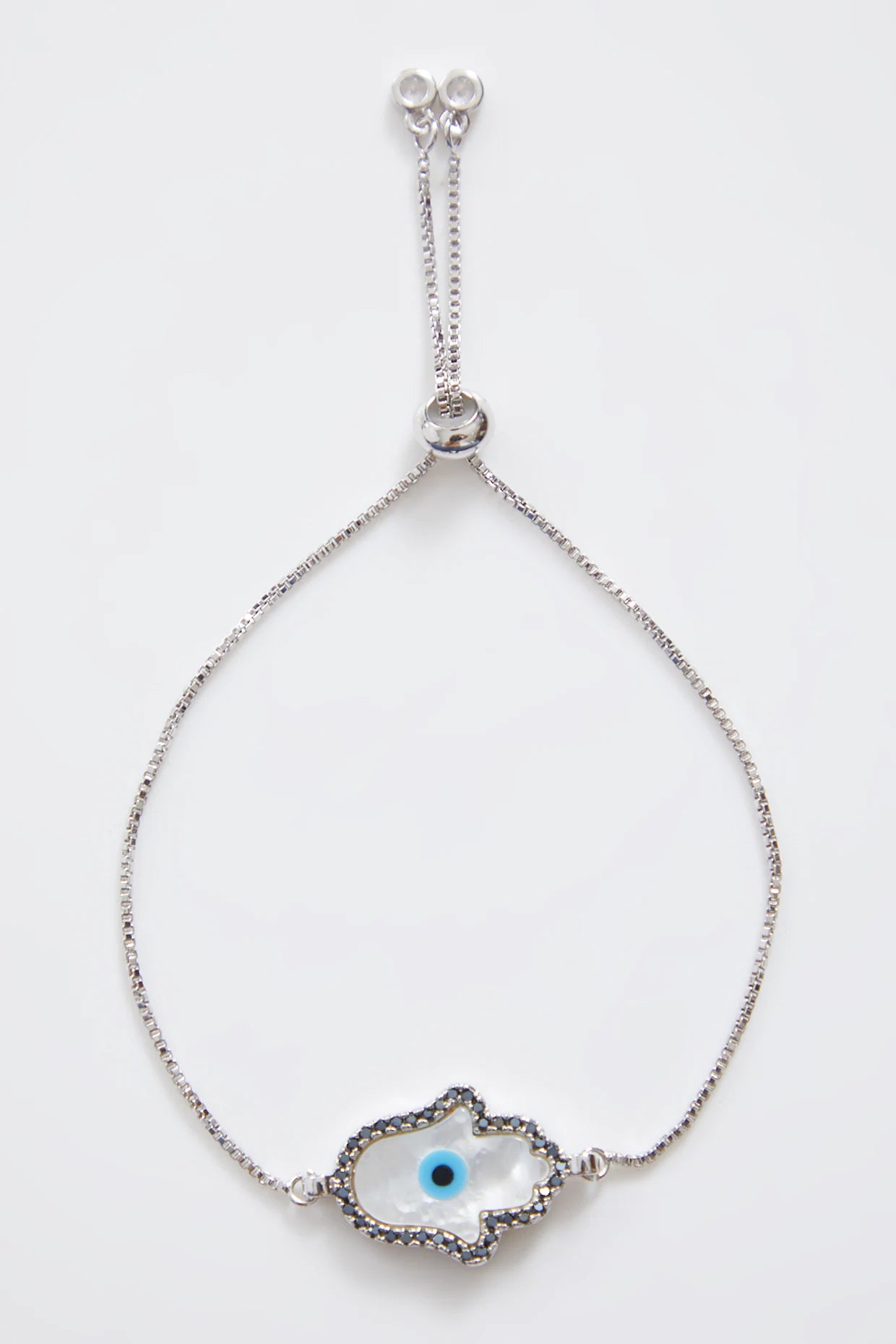 Mother of Pearl Silver Hamza Evil Eye Rakhi With Adjustable String