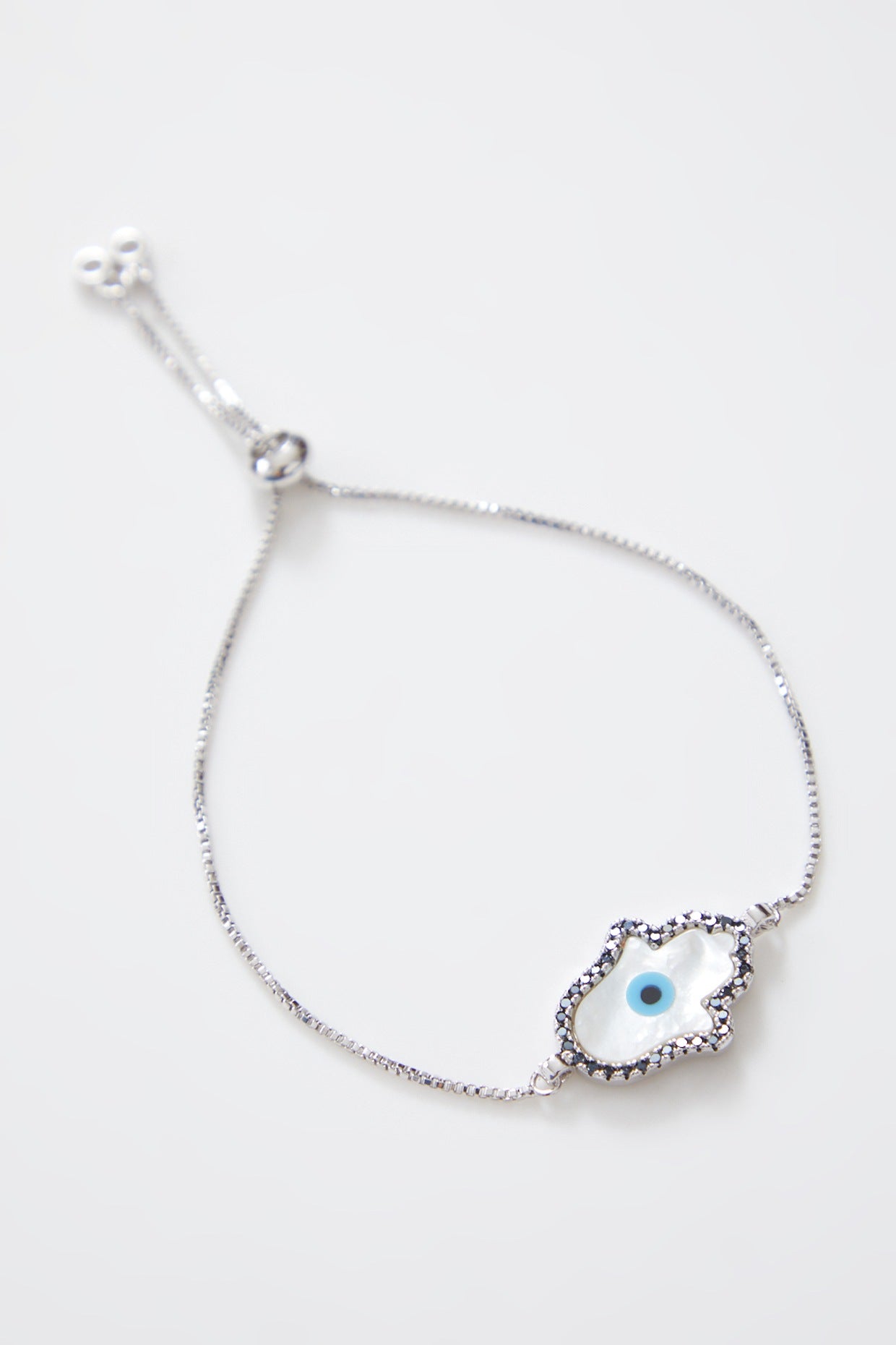 Mother of Pearl Silver Hamza Evil Eye Rakhi With Adjustable String