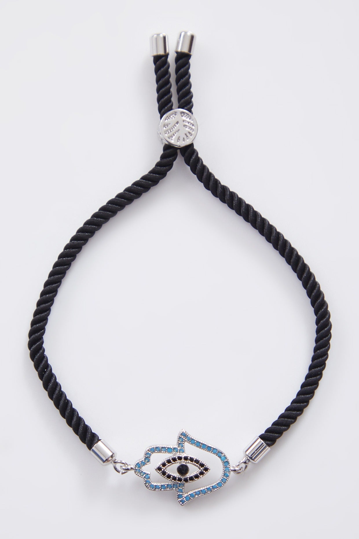 Double Encrusted Silver Blue Hamza Evil Eye Rakhi With Adjustable String