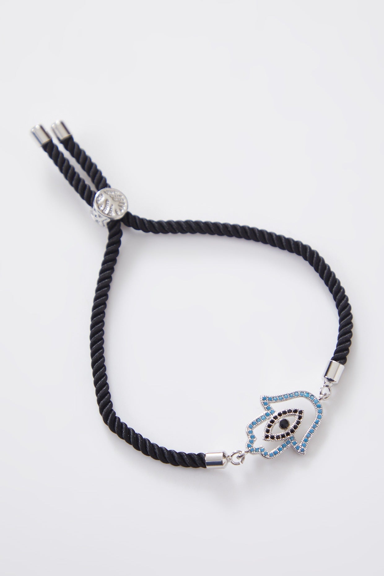 Double Encrusted Silver Blue Hamza Evil Eye Rakhi With Adjustable String