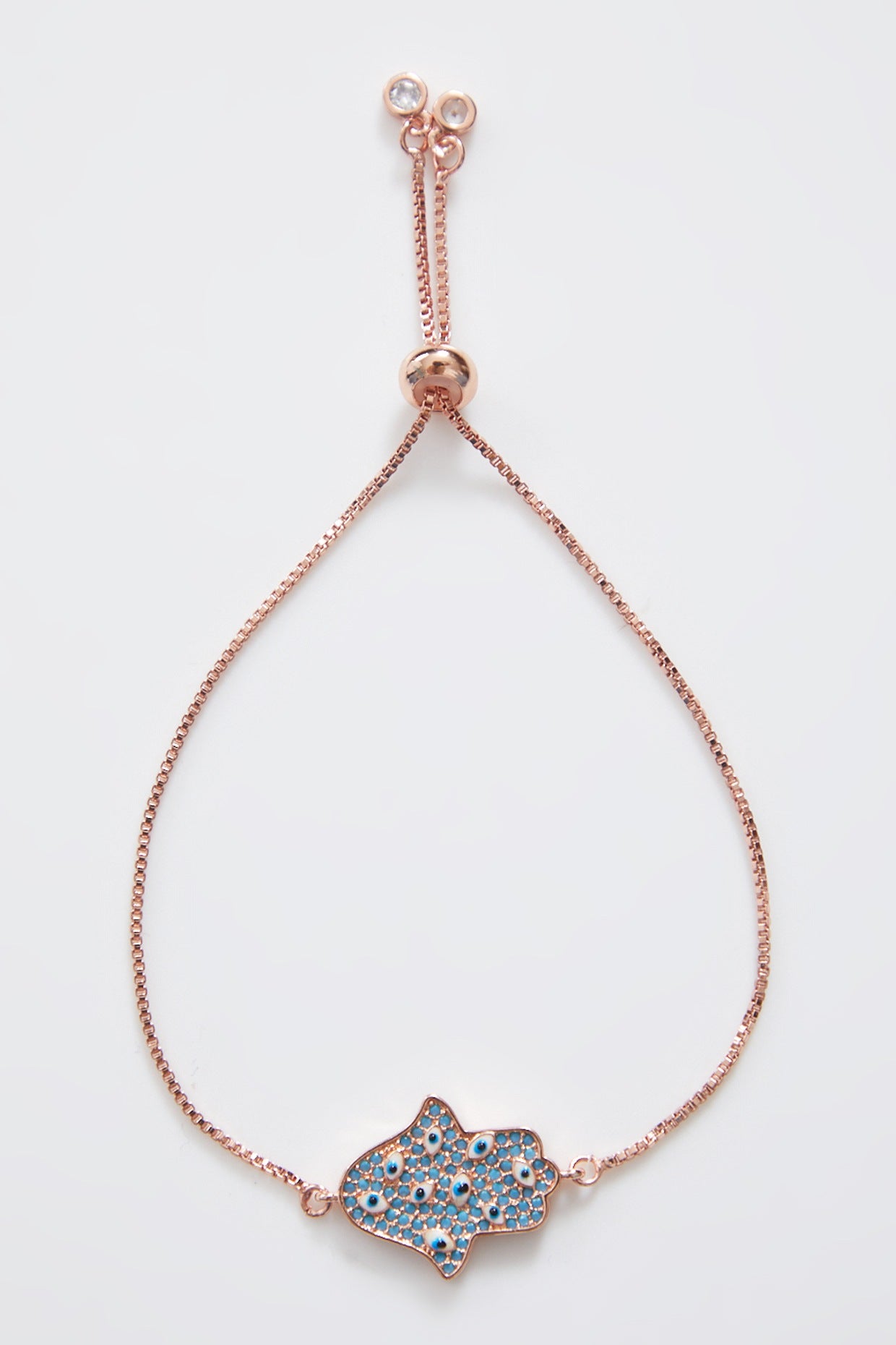 Encrusted Rose Gold Hamza Evil Eye Bracelet With Adjustable String