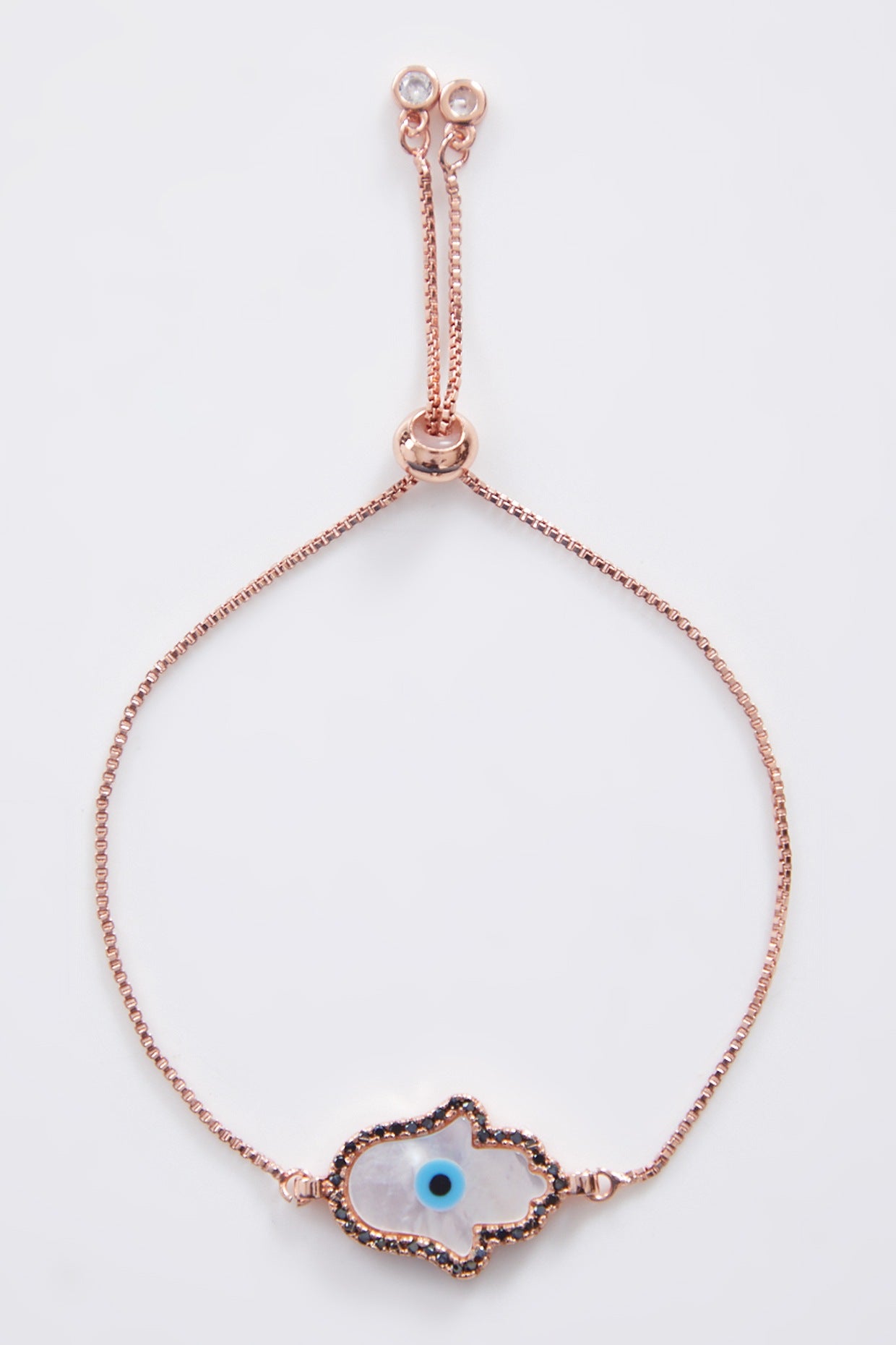 Mother of Pearl Rose Gold Hamza Evil Eye Rakhi With Adjustable String