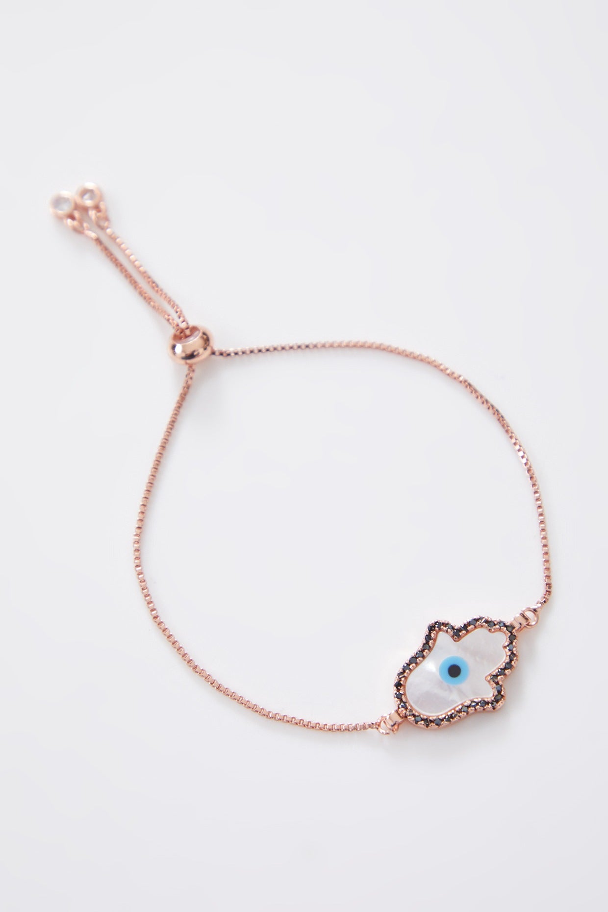 Mother of Pearl Rose Gold Hamza Evil Eye Rakhi With Adjustable String