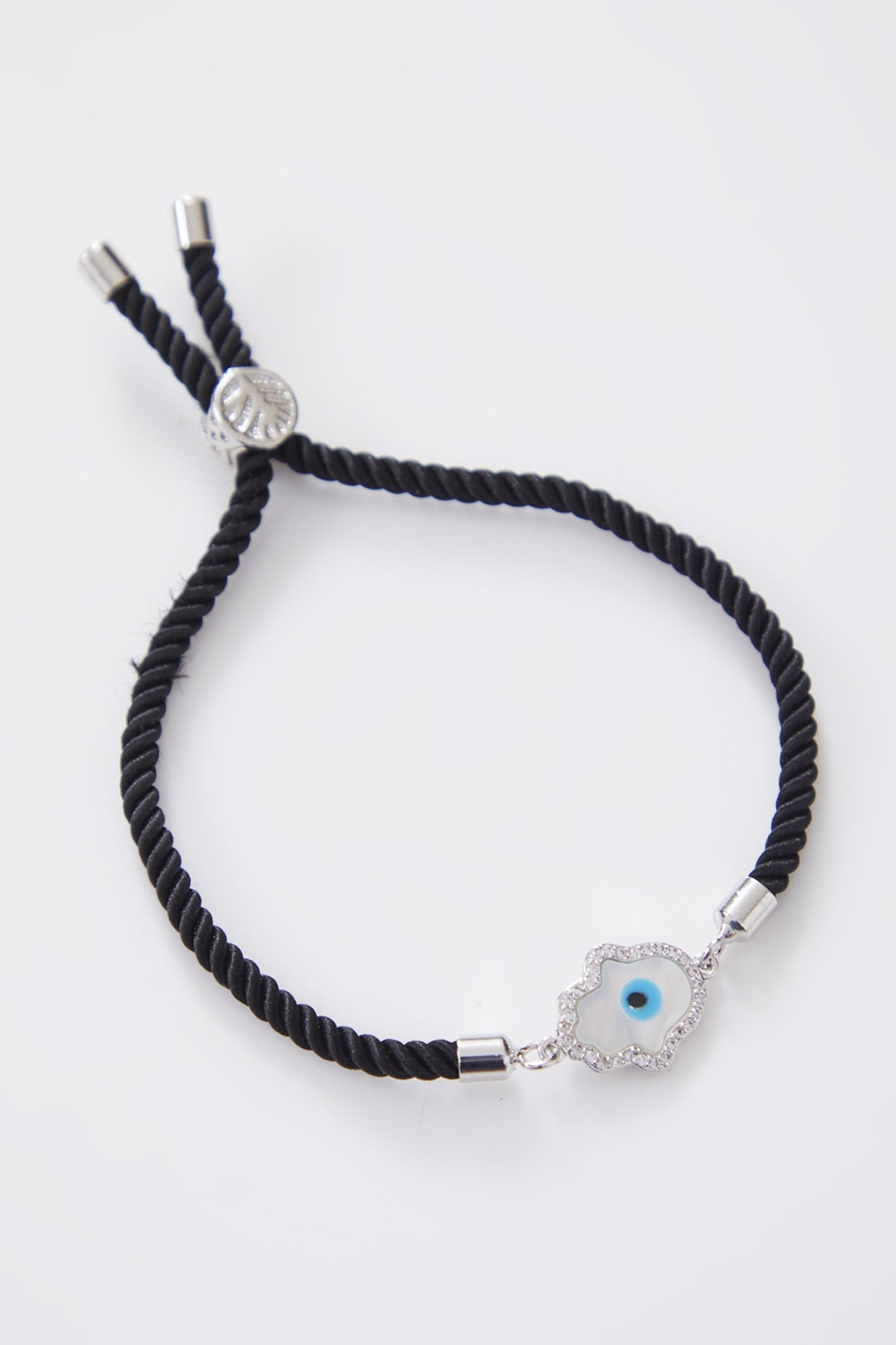 Mother of Pearl Silver Hamza Evil Eye Rakhi With Adjustable String