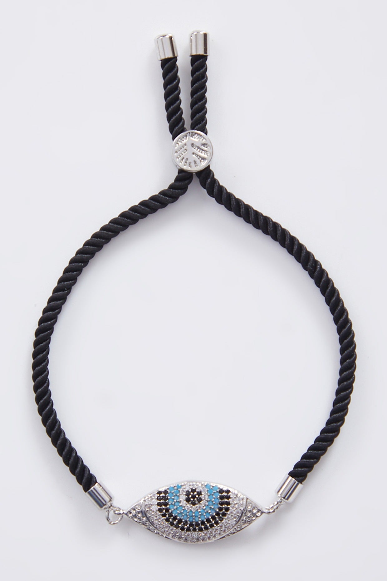 Crusted Silver Evil Eye Rakhi With Adjustable String