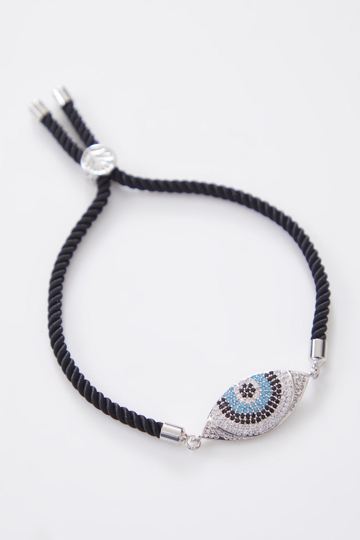 Crusted Silver Evil Eye Rakhi With Adjustable String