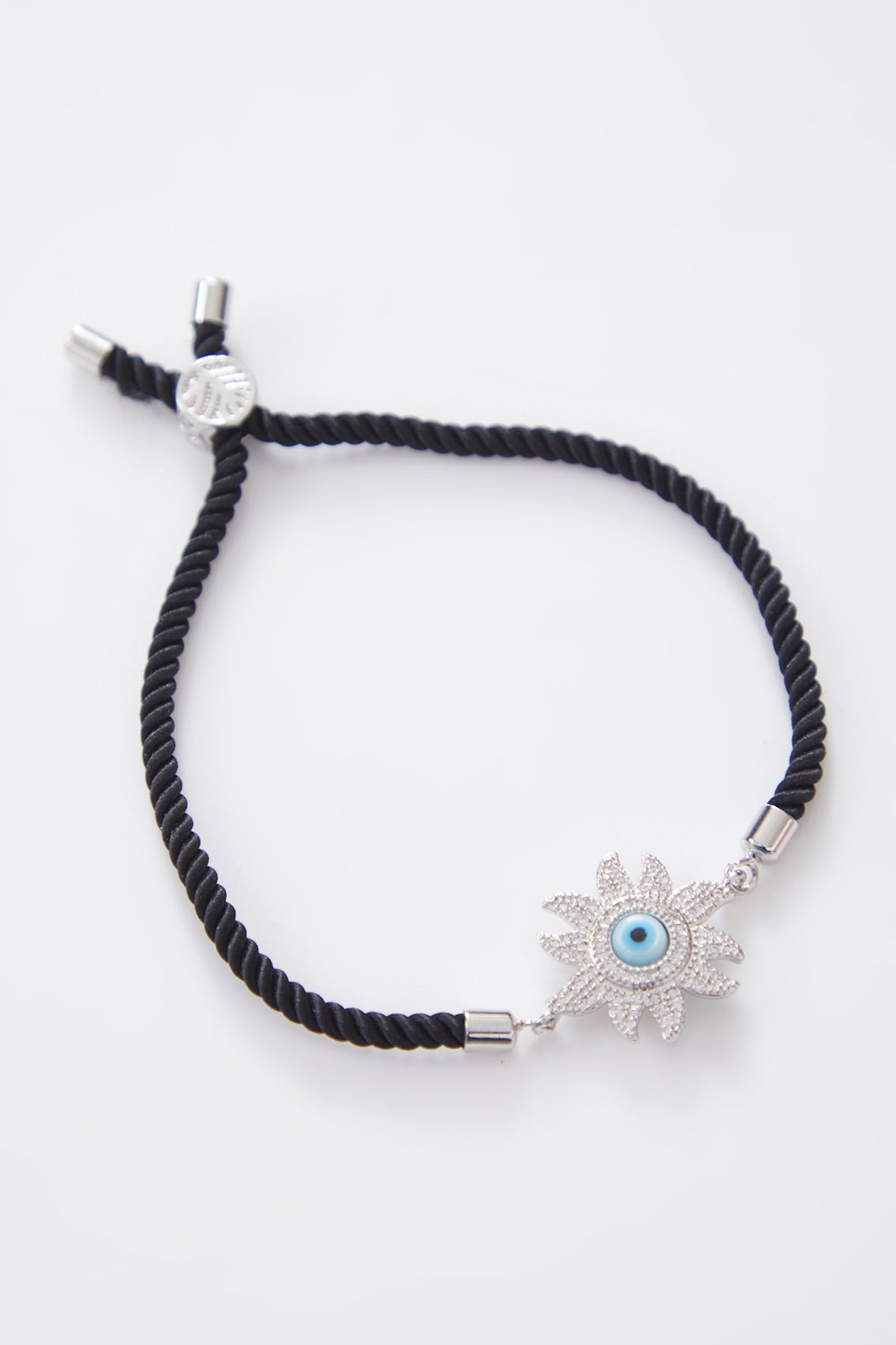 Silver Flower Pearl Evil Eye Rakhi With Adjustable String