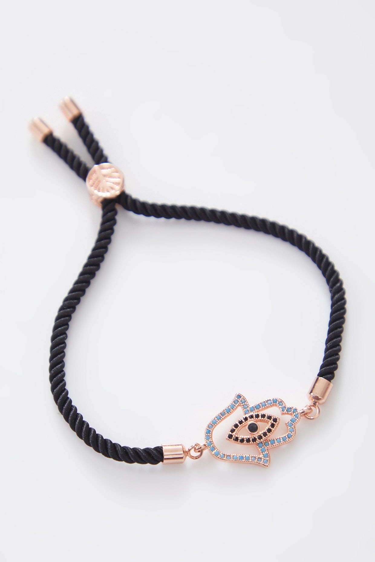 Double Encrusted Rose Gold Hamza Evil Eye Rakhi With Adjustable String