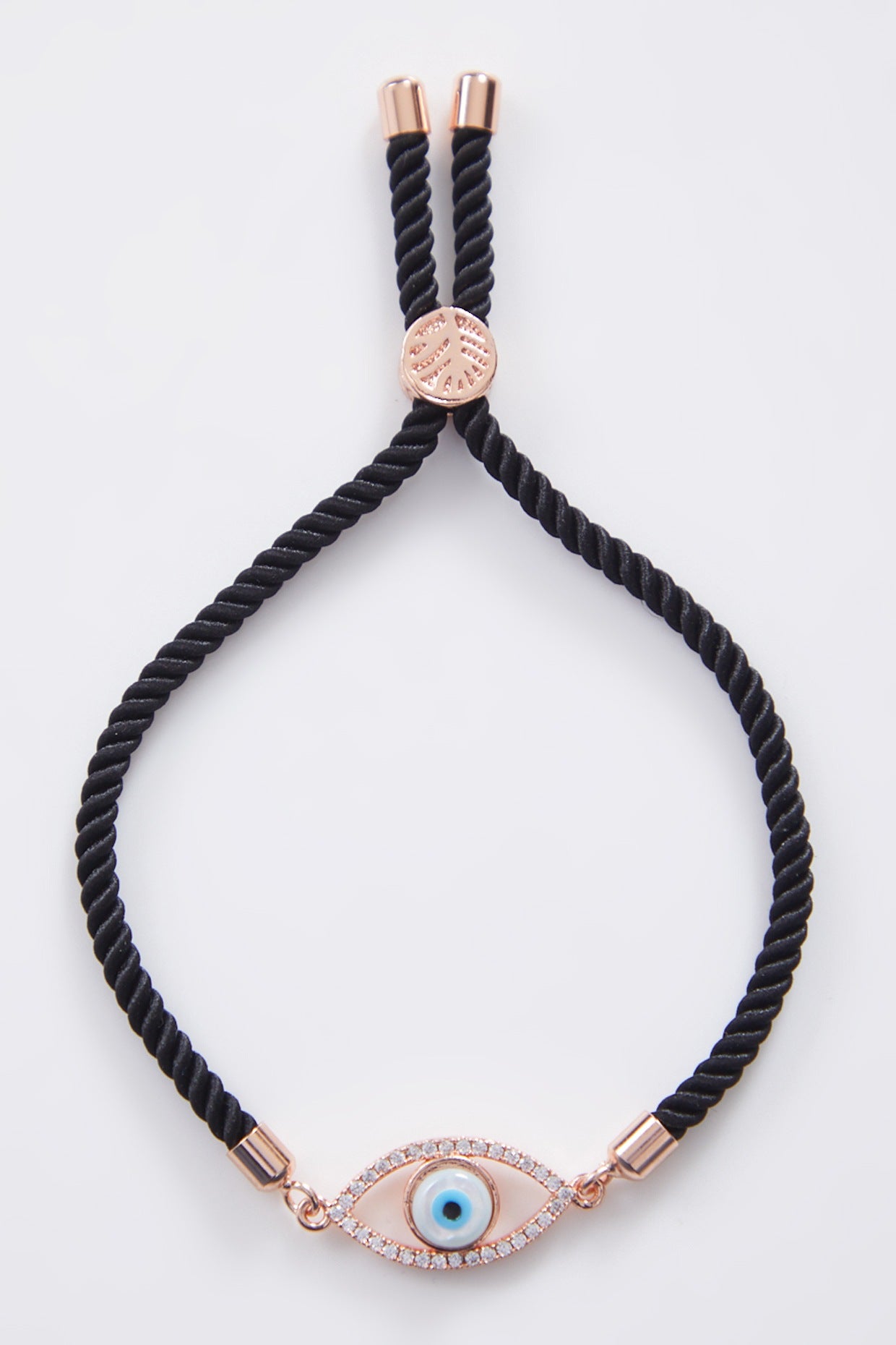 Classic Rose Gold Pearl Evil Eye Rakhi With Adjustable String