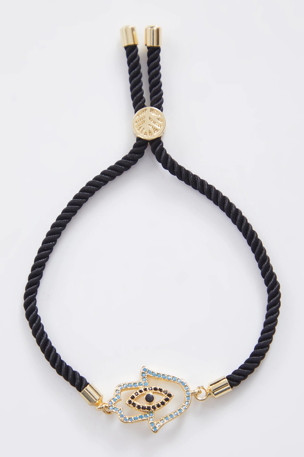 Double Encrusted Gold Hamza Evil Eye Rakhi With Adjustable String