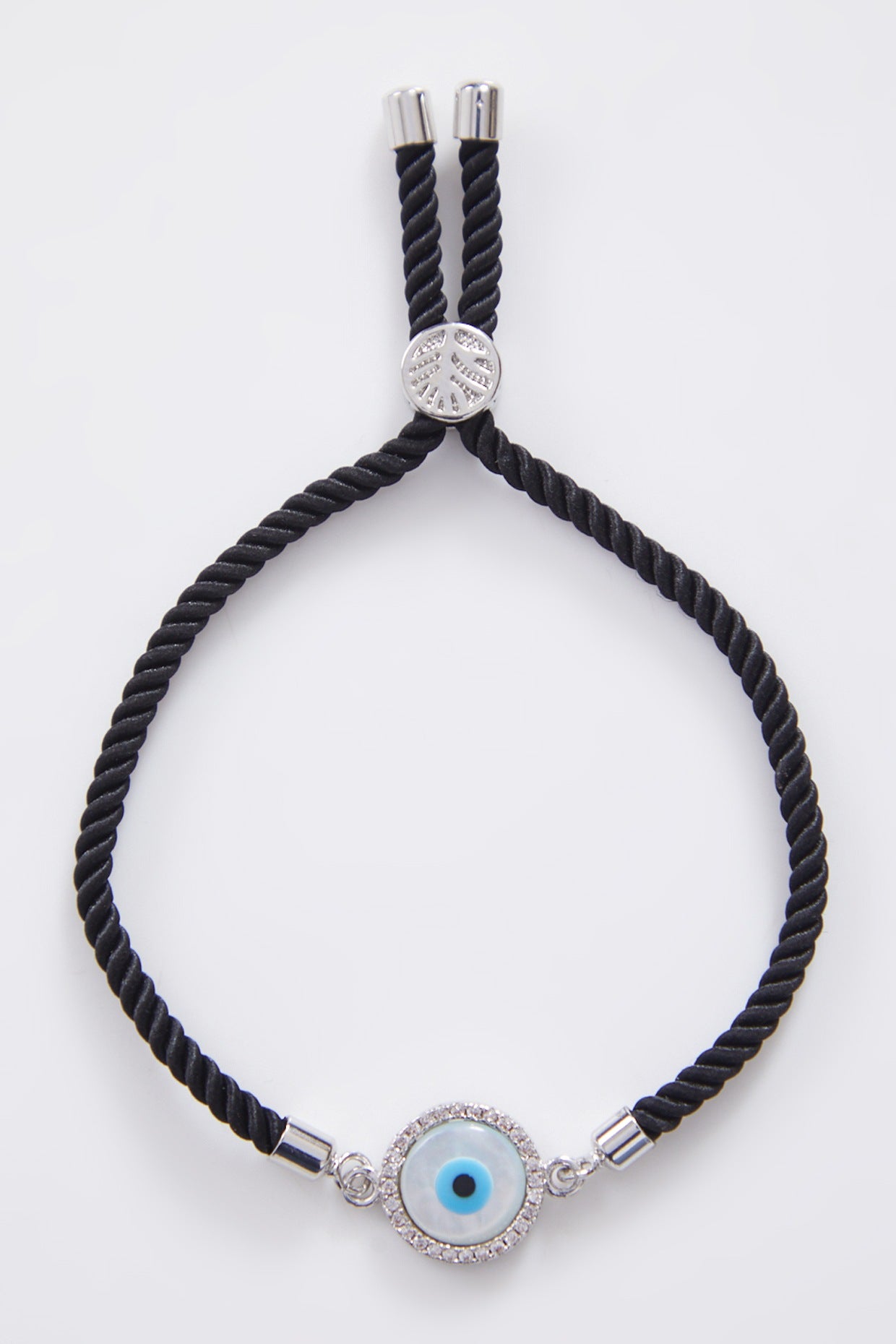 Round Silver Pearl Evil Eye Rakhi With Adjustable String