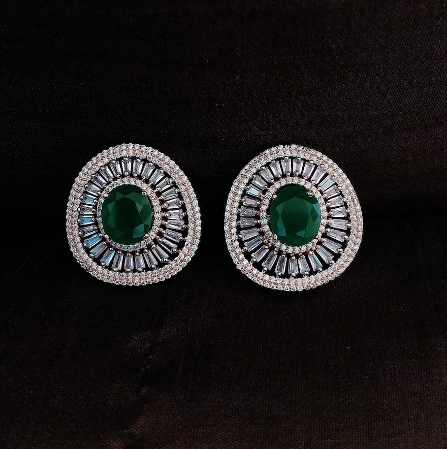 Emerald Green Diamond Stud Earrings
