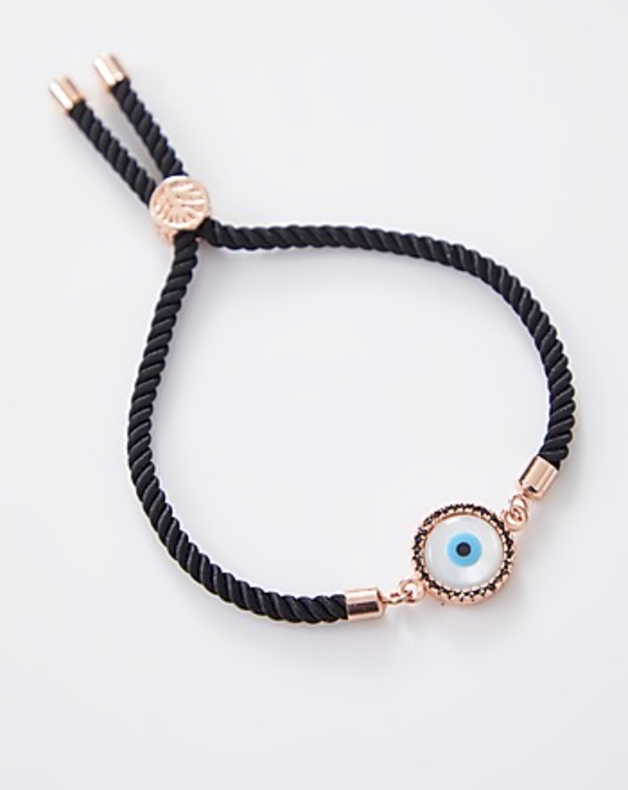 Round Rose Gold Pearl Evil Eye Rakhi With Adjustable String