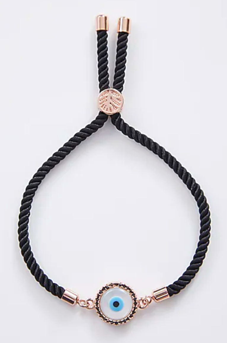 Round Rose Gold Pearl Evil Eye Rakhi With Adjustable String