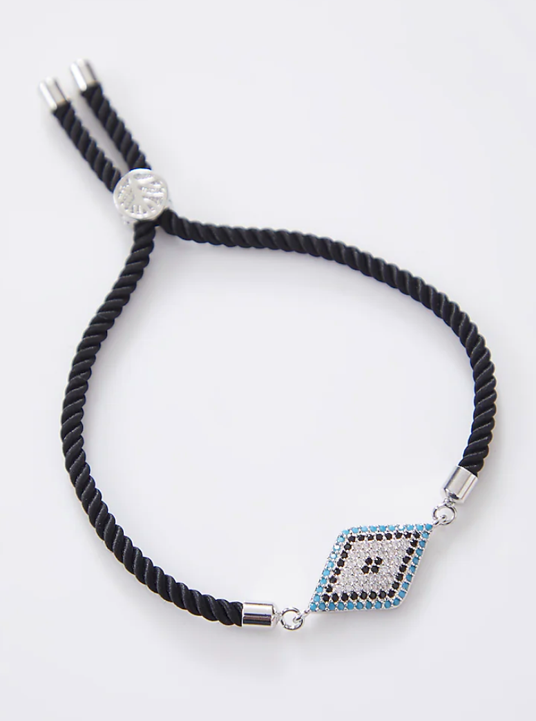 Diamond Crusted Silver Evil Eye Rakhi With Adjustable String