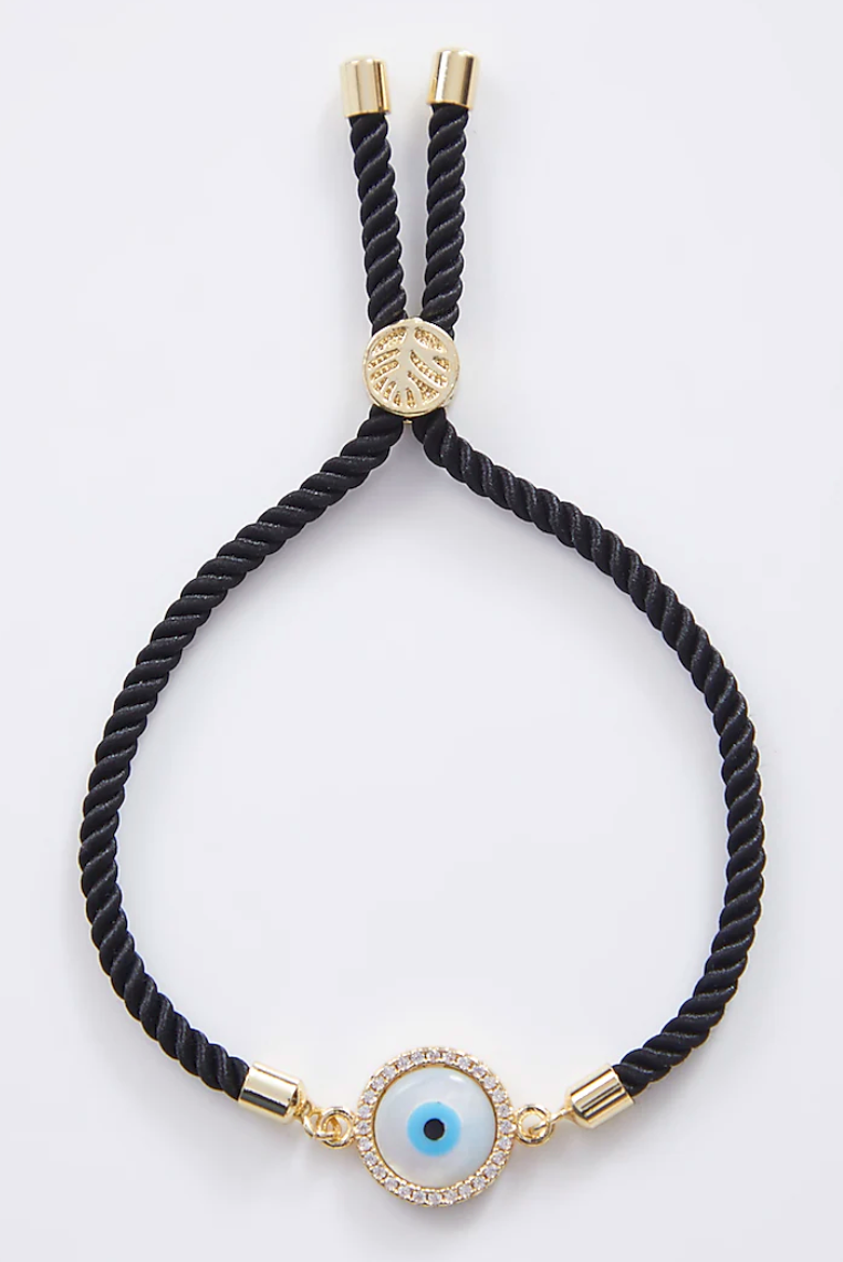 Round Gold Pearl Evil Eye Rakhi With Adjustable String