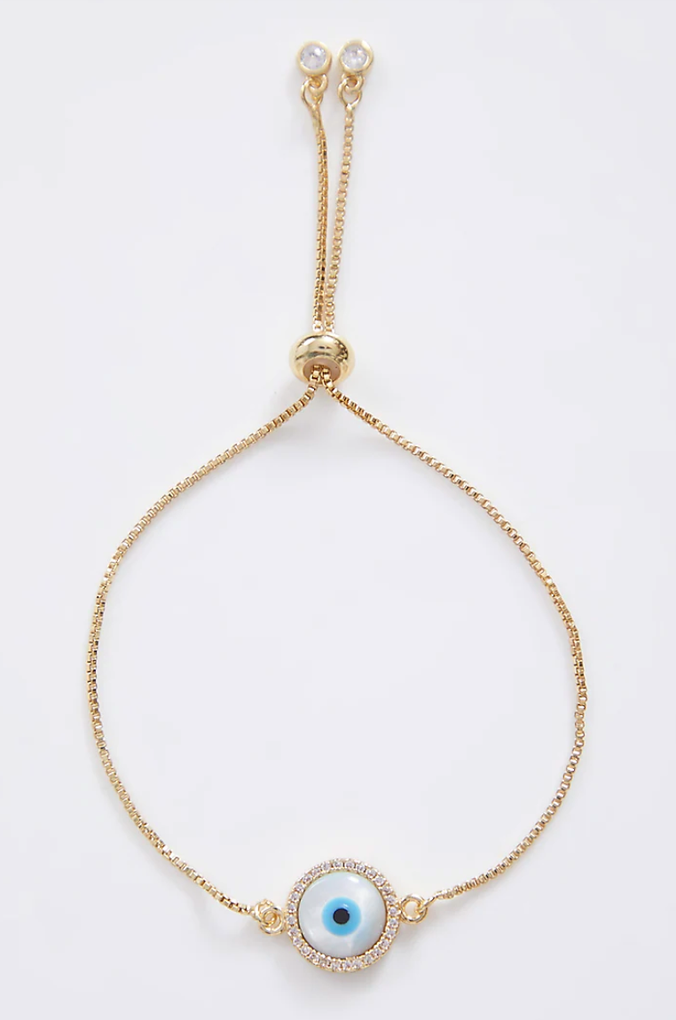 Round Gold Pearl Evil Eye Rakhi With Gold Adjustable String