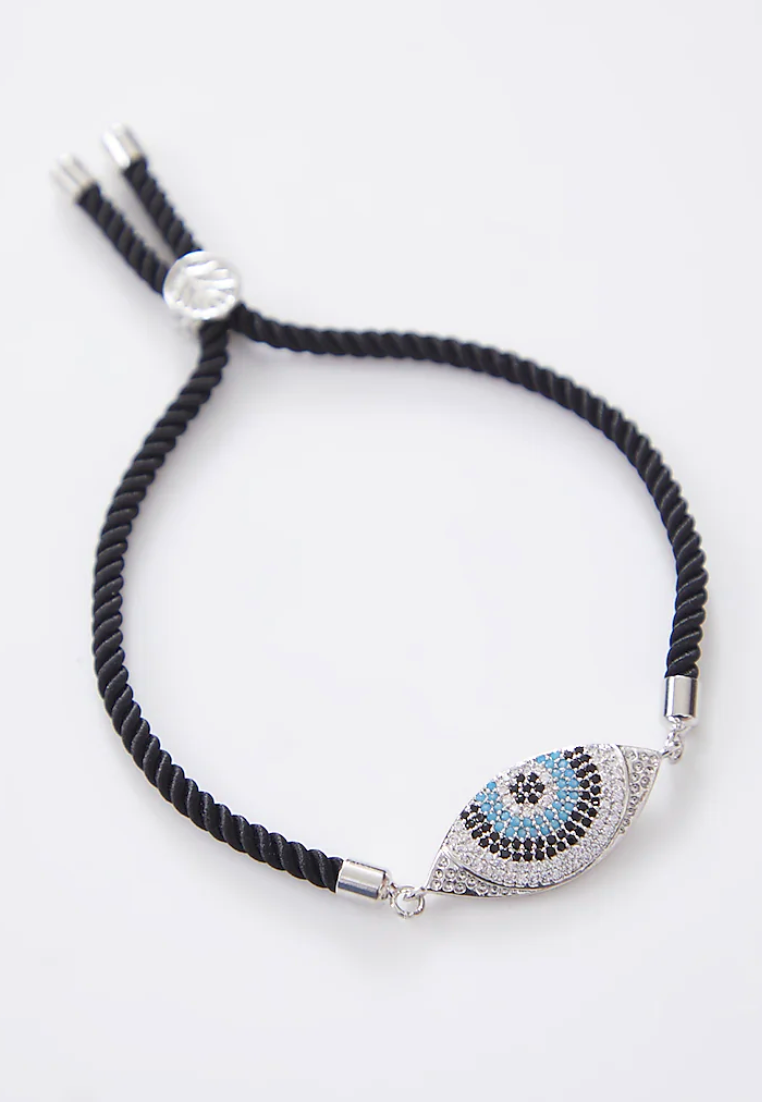 Crusted Silver Evil Eye Rakhi With Adjustable String