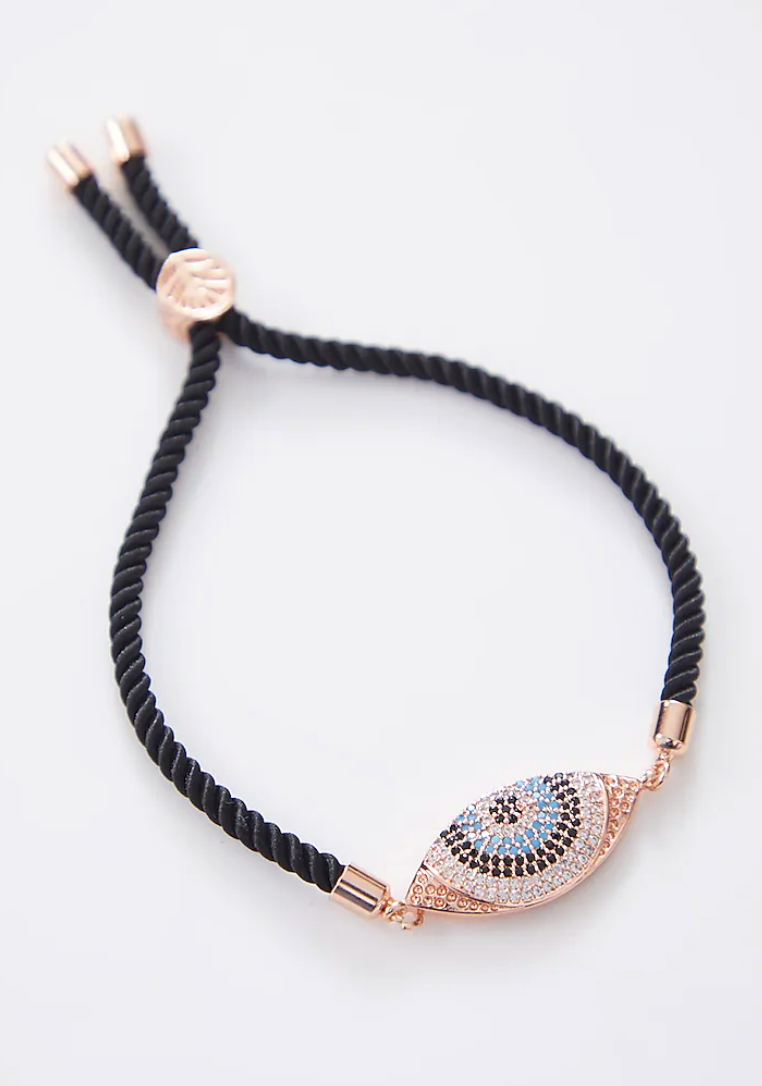 Crusted Rose Gold Evil Eye Rakhi With Adjustable String