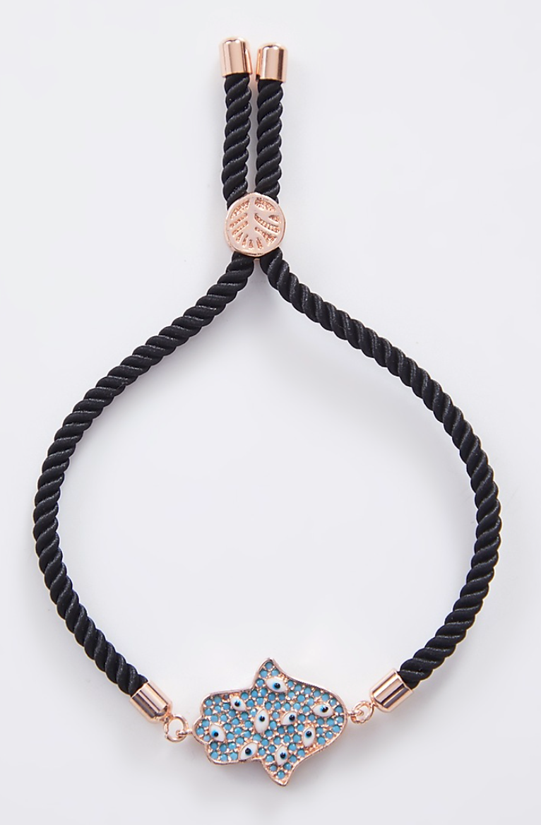 Encrusted Rose Gold Hamza Evil Eye Rakhi With Adjustable String