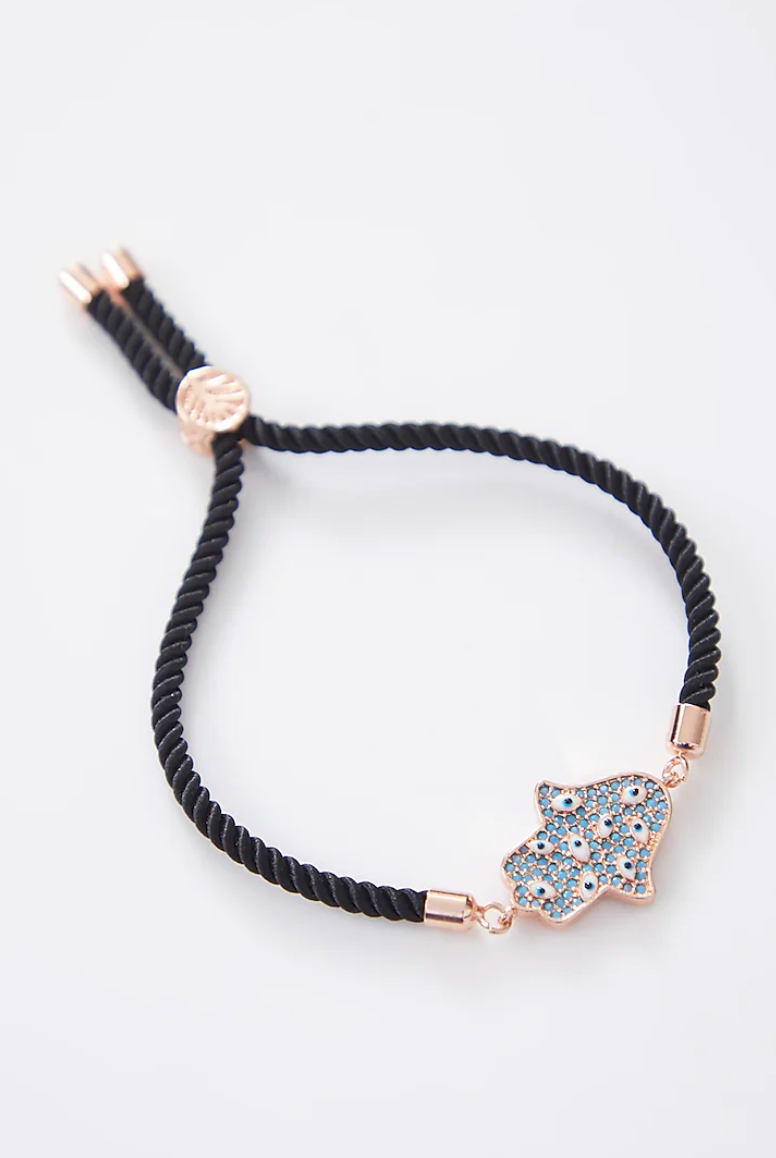 Encrusted Rose Gold Hamza Evil Eye Rakhi With Adjustable String