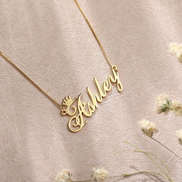 Personalized Gold Plated Name Necklace with Crown
