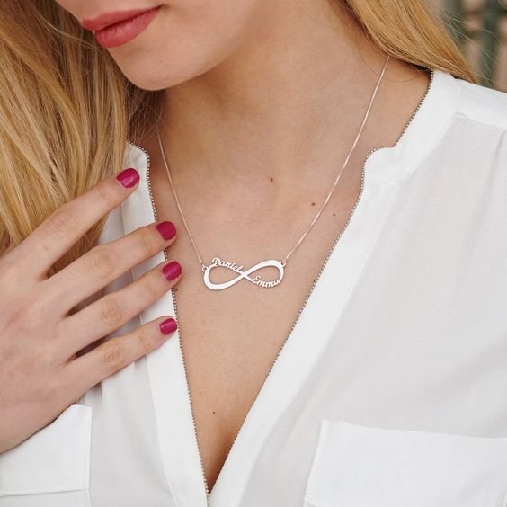 Personalized Silver Plated Infinity Name Necklace (Features two names)