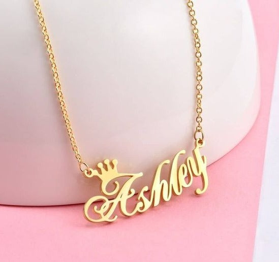 Personalized Gold Plated Name Necklace with Crown