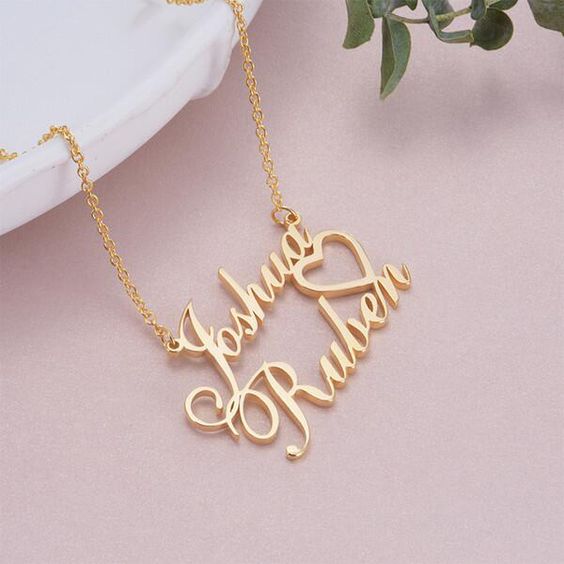 Personalized Gold Plated Double Name heart Necklace (Features two names)