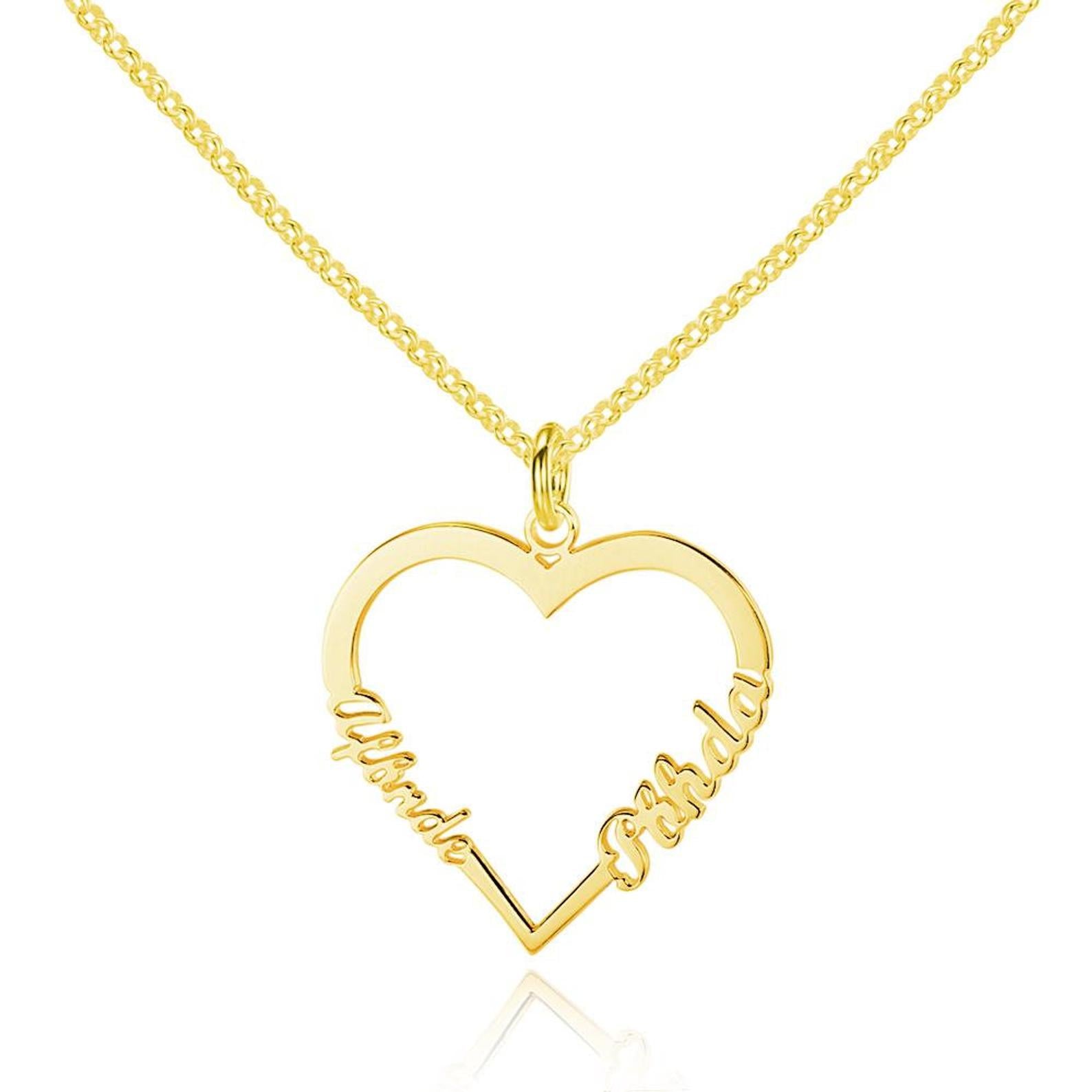 Personalized Gold Plated Couple Name Heart Necklace (Features two names)