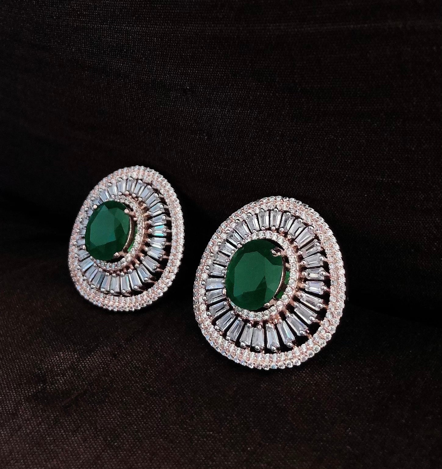 Emerald Green Diamond Stud Earrings