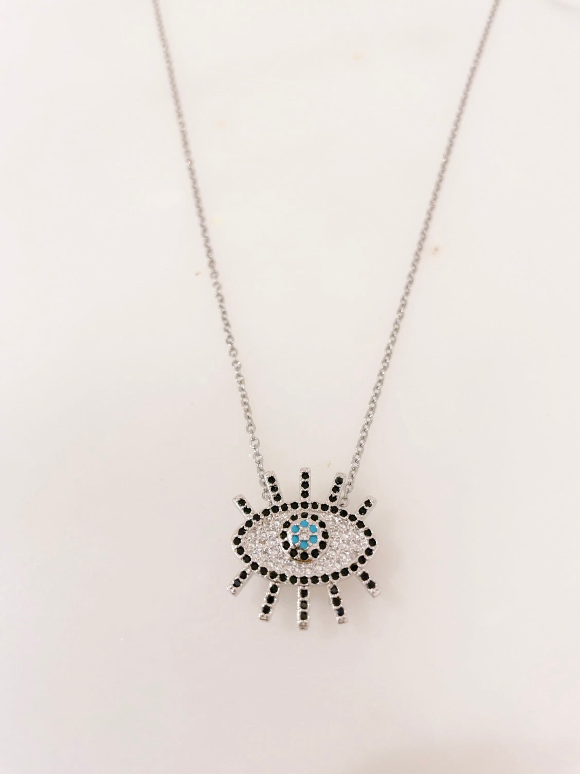 Ikasiya Silver Turq Crystal Studded Evil Eye Necklace