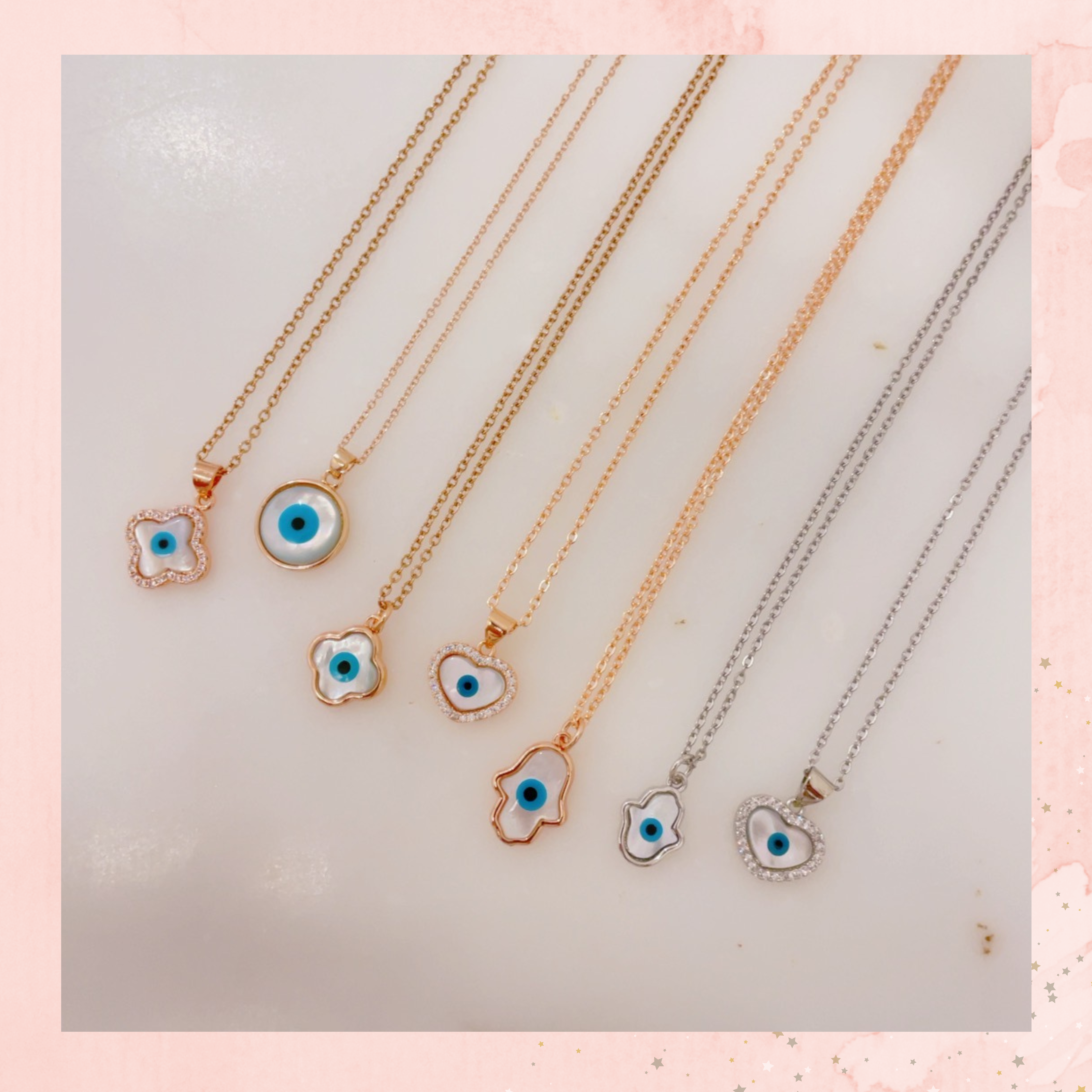 Ikasiya Silver Mother of Pearl Hamza Necklace