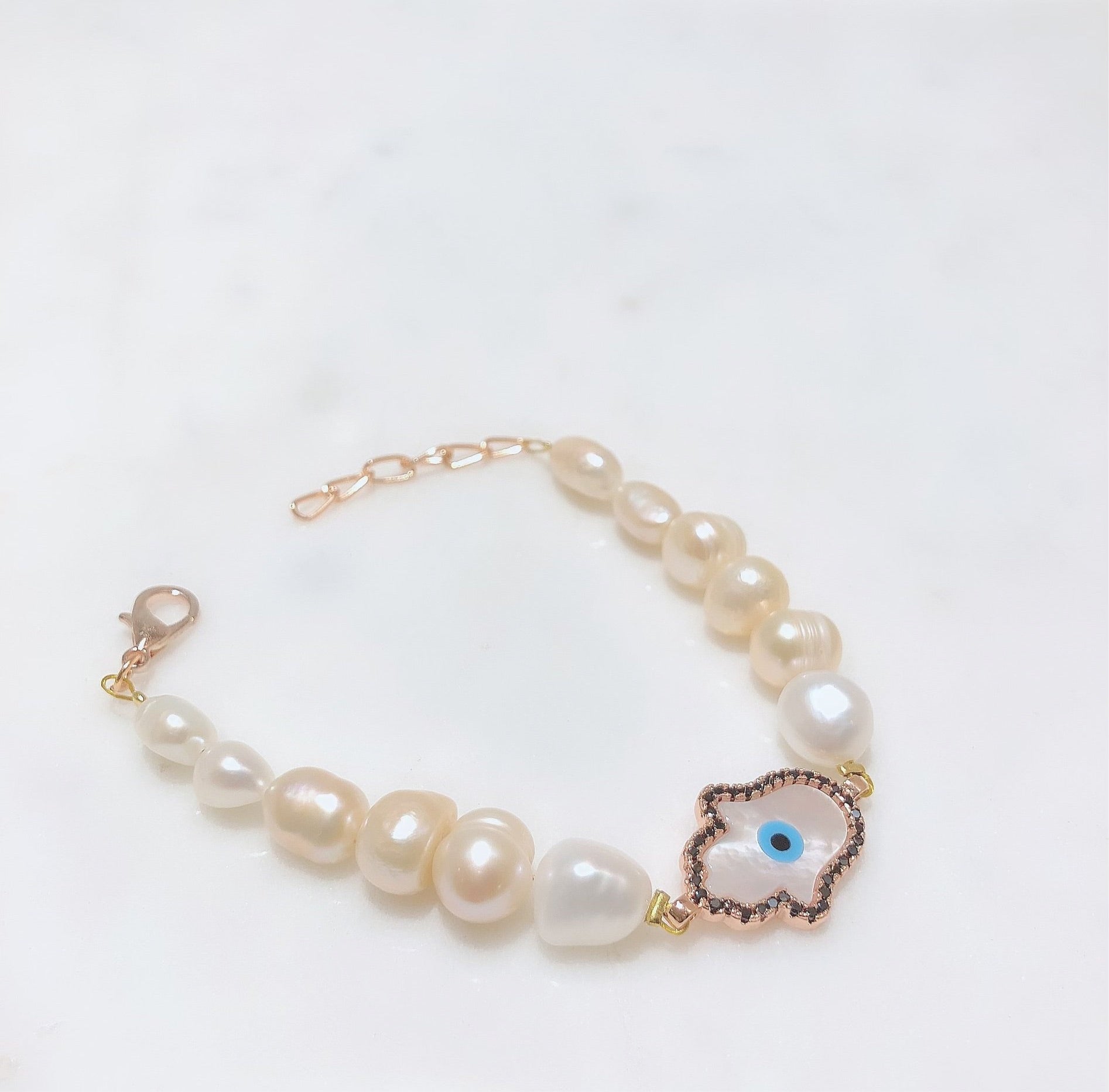 Fresh Water Pearl Hamza Evil Eye Bracelet