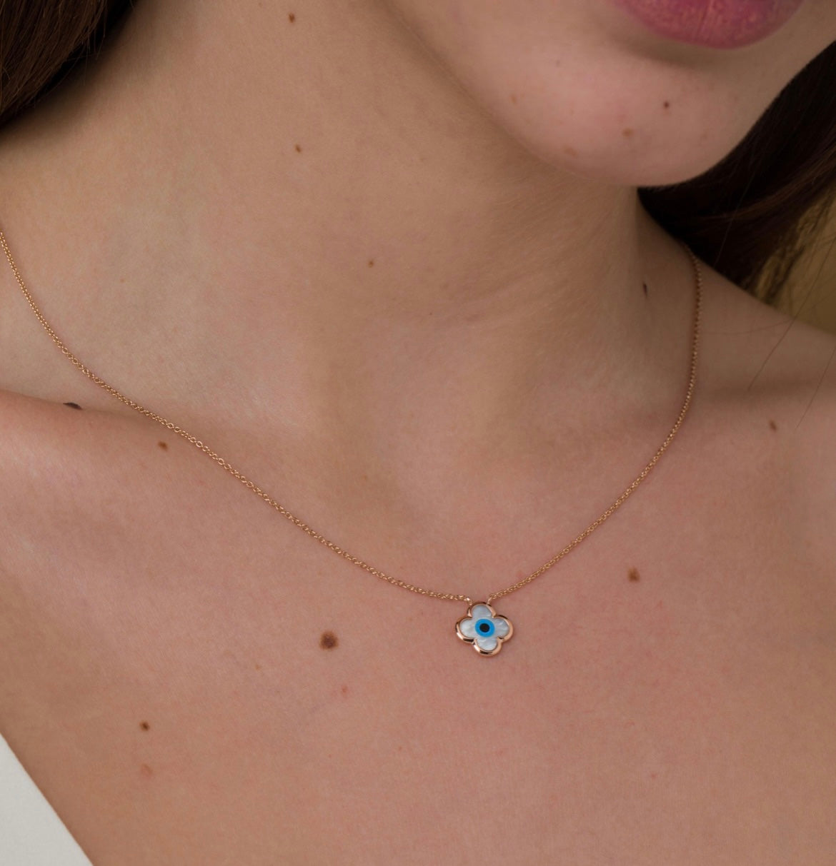 Ikasiya Rose Gold Mother of Pearl Evil Eye Necklace