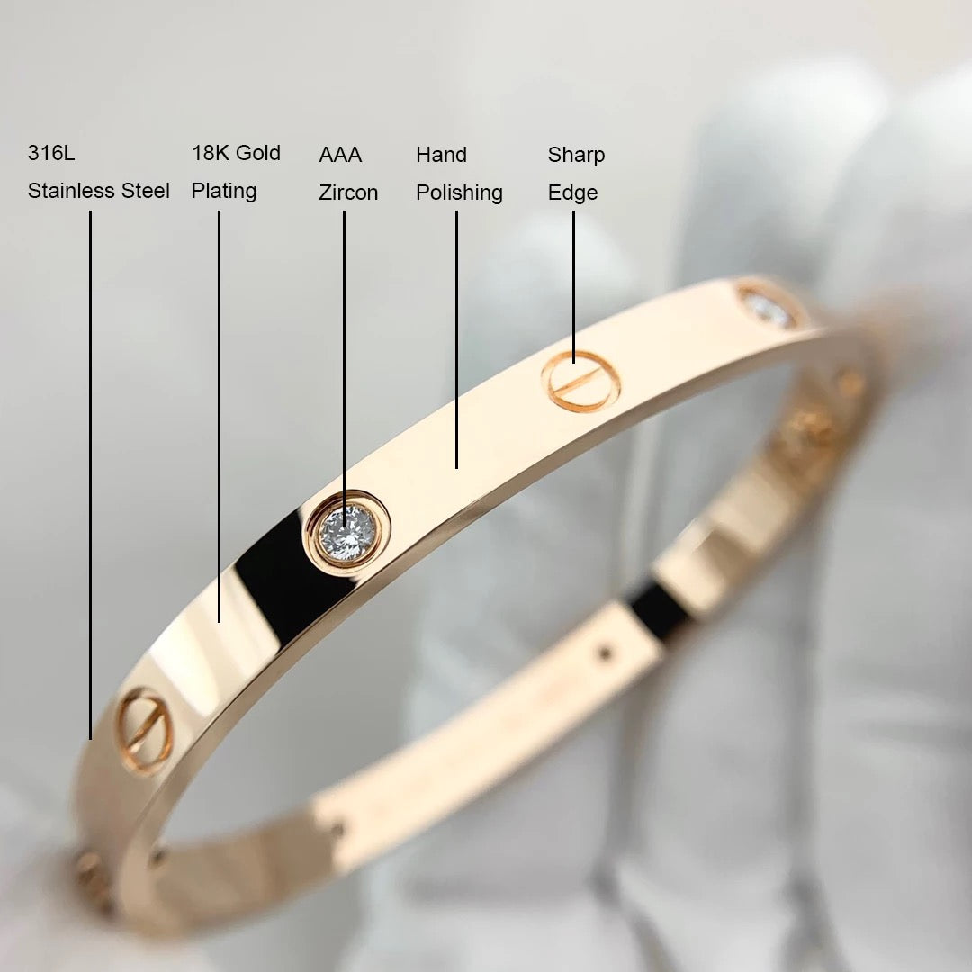 Gold Love bracelet 18k Diamante Kada Bangle