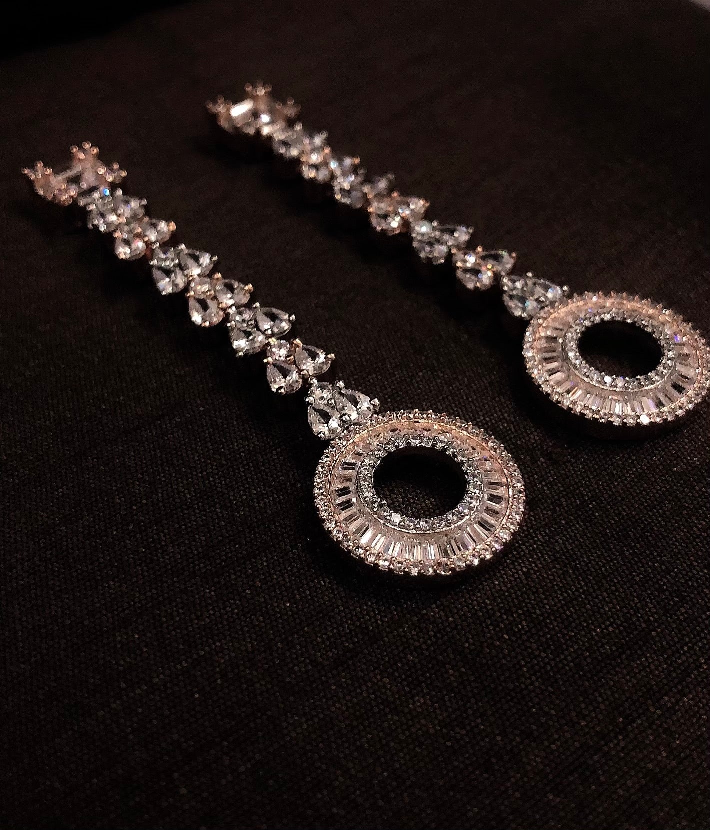 Long Diamond Chandelier  Earrings baguettes