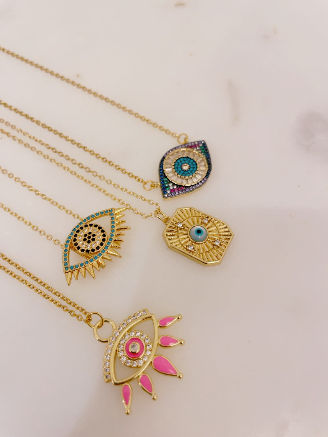 Ikasiya Turq Crystal Studded Evil Eye Necklace