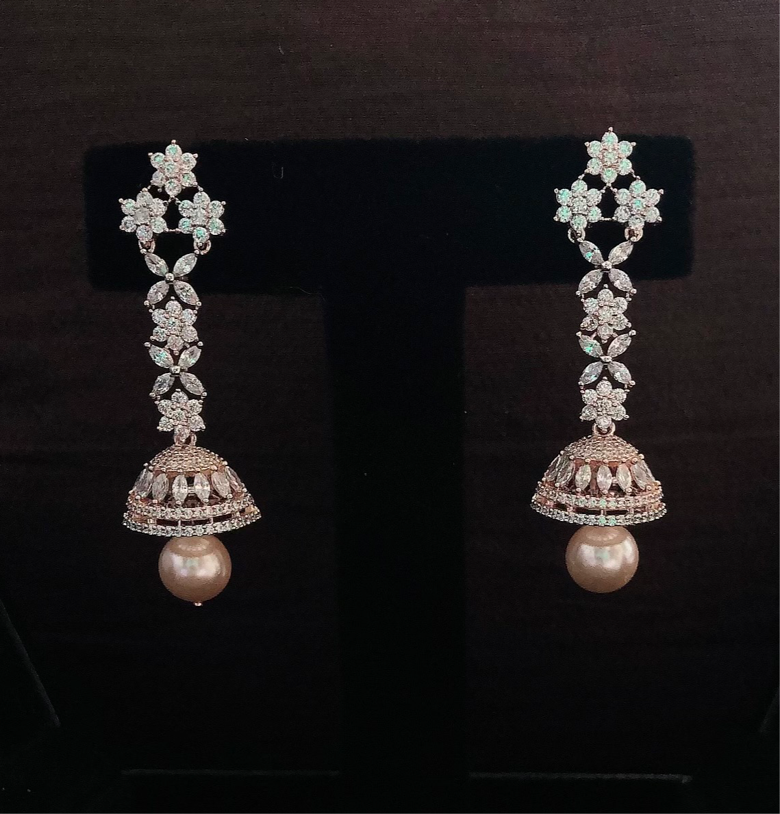 Diamond Chandelier Long Earrings with Pearl Drop